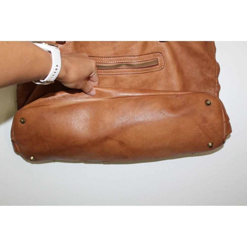 Costanza Rota Italian Leather Woven Tote Bag Tan Cognac Made in Italy Checker - Picture 4 of 12